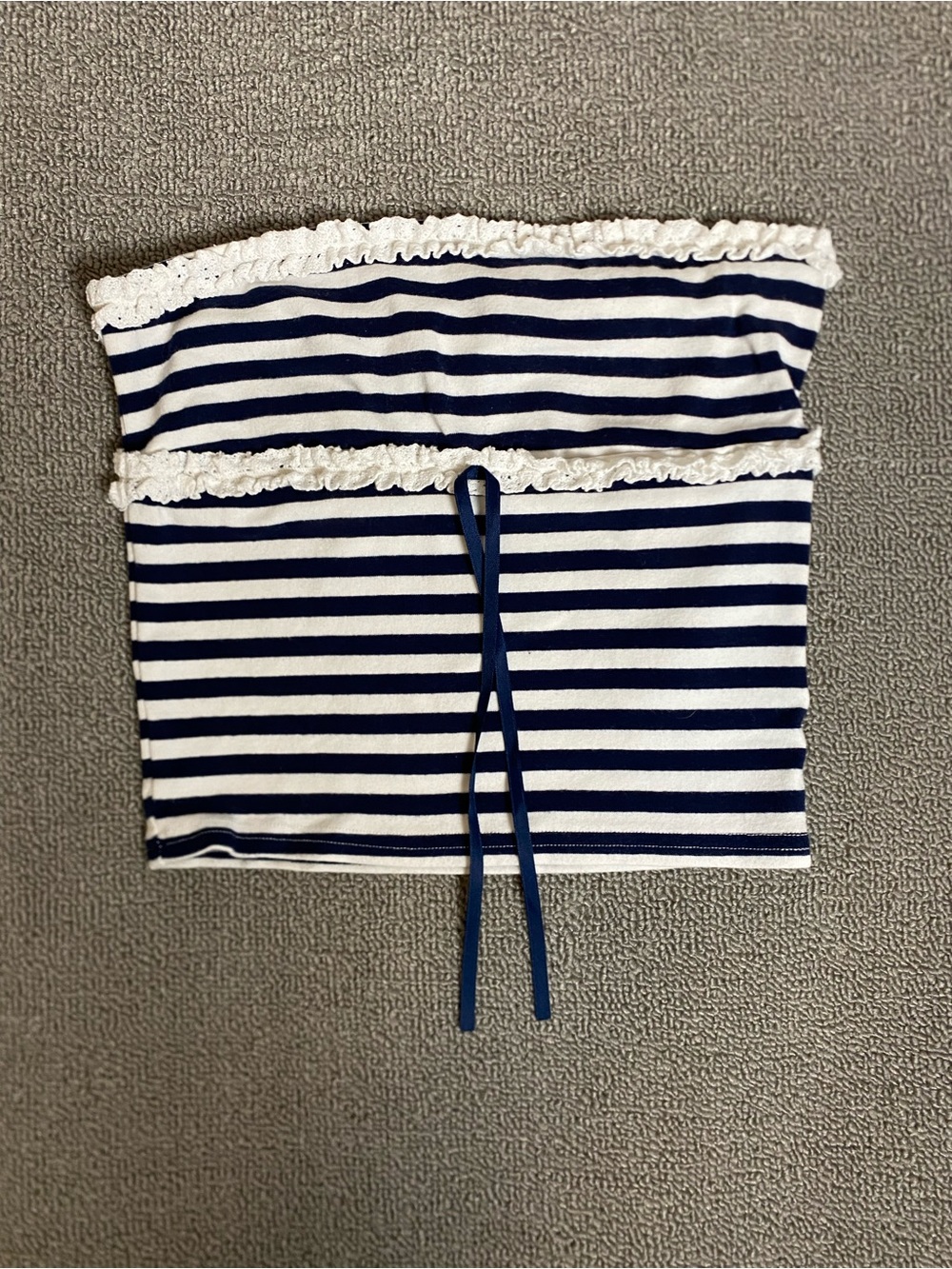 Edikted Navy & White Striped Cropped Tube Top- Summer Coastal Festival Beach